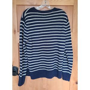 J Crew Linen Cotton Blue‎ Breton Stripe French Sailor Sweater MEDIUM Nautical